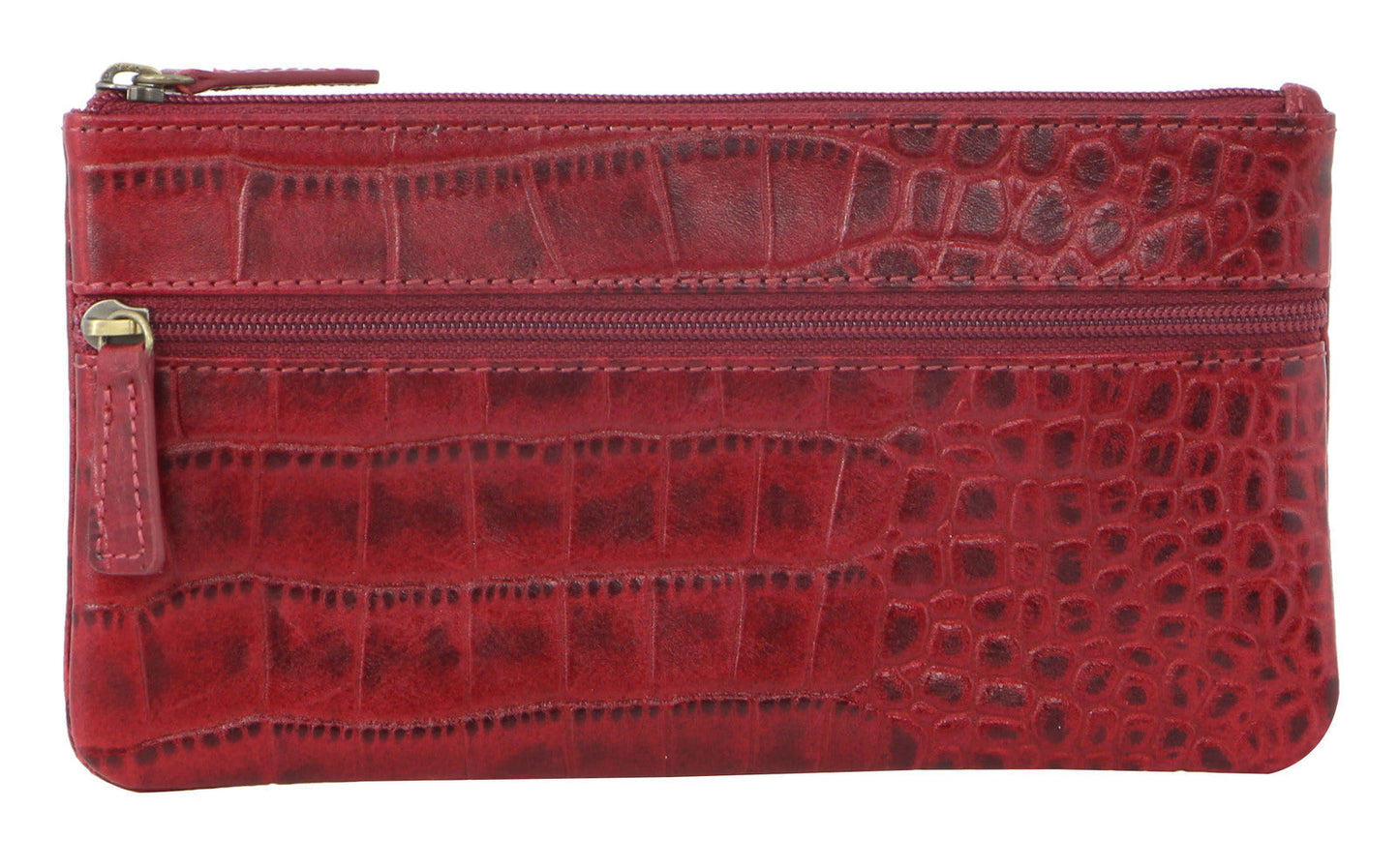 Pierre Cardin Ladies Womens Genuine Soft Leather Italian Wallet - Red/Croc-0