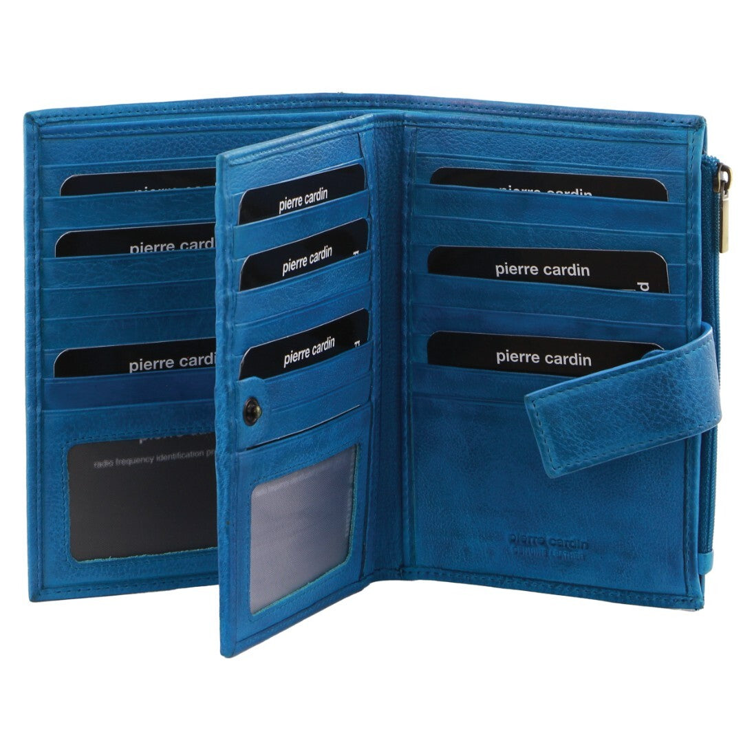 Pierre Cardin Womens Bi-Fold Italian Leather Credit Card Holder Wallet - Aqua Blue-1