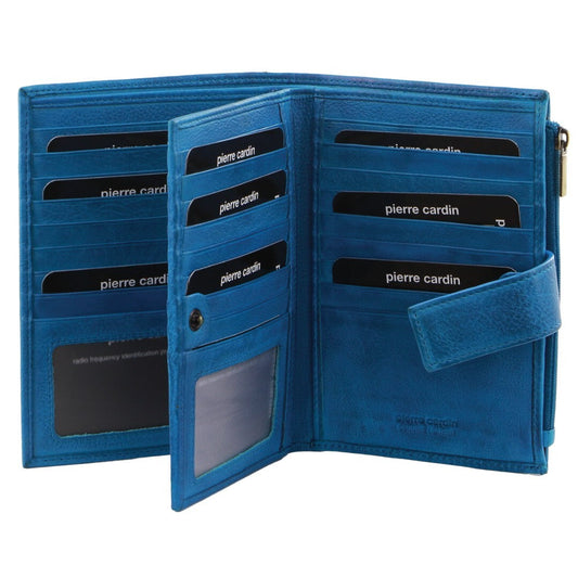 Pierre Cardin Womens Bi-Fold Italian Leather Credit Card Holder Wallet - Aqua Blue-0