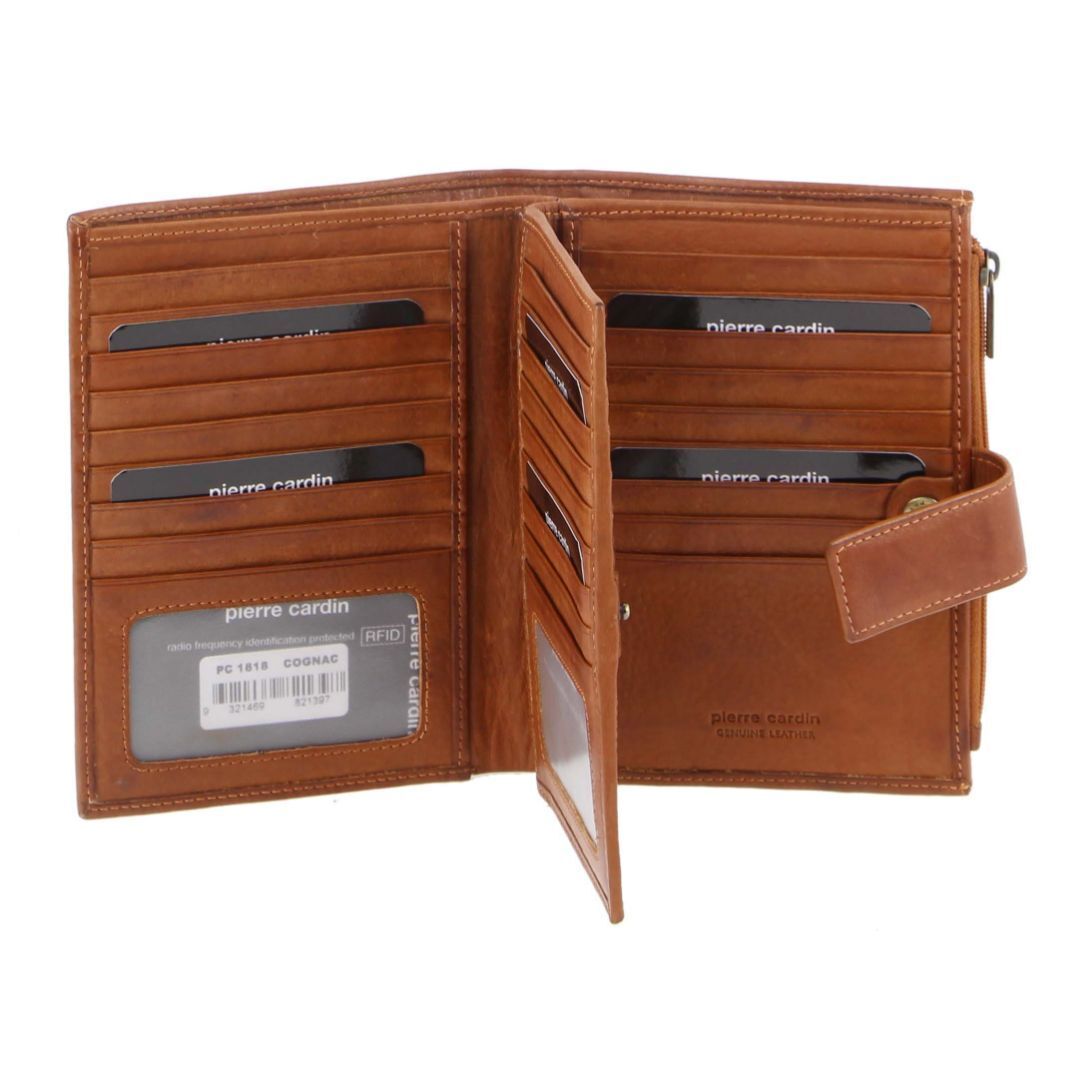 Pierre Cardin Womens Bi-Fold Italian Leather Credit Card Holder Wallet - Cognac-1