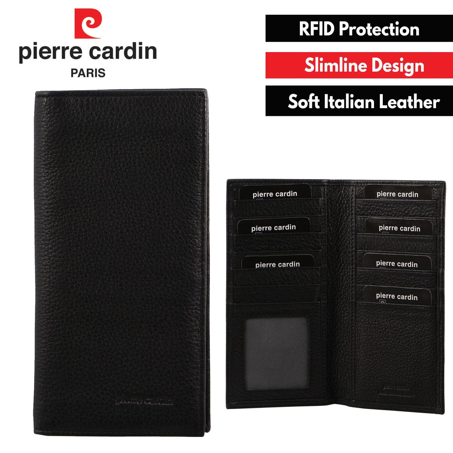 Pierre Cardin Mens Italian RFID Protected Leather Suit Wallet - Black-1
