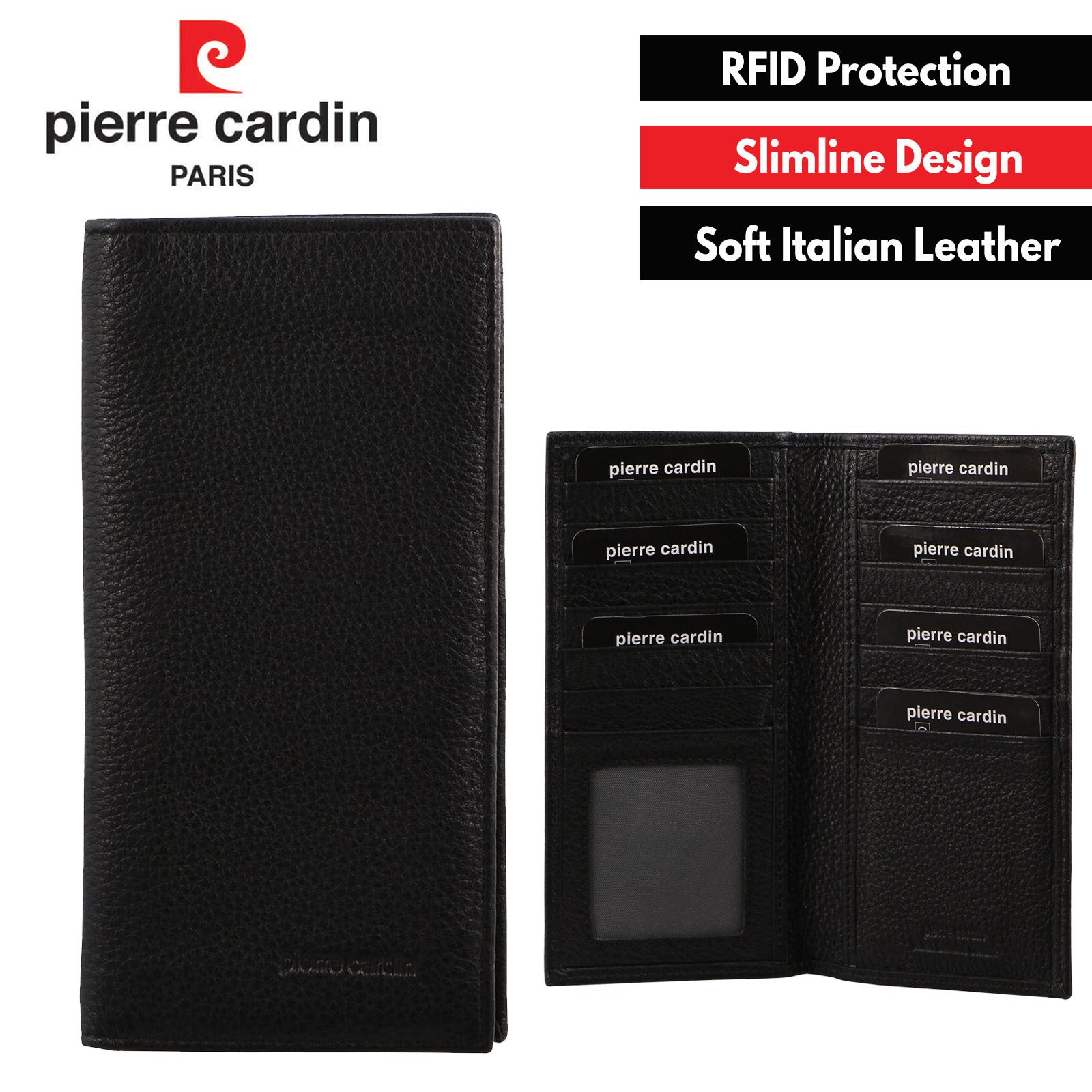 Pierre Cardin Mens Italian RFID Protected Leather Suit Wallet - Black-1