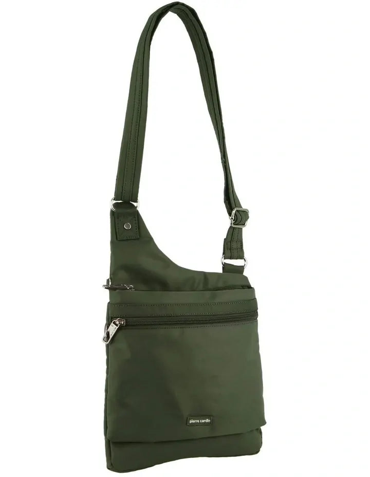 Pierre Cardin RFID Cross Body Bag Travel Anti-Theft Slash Proof - Olive