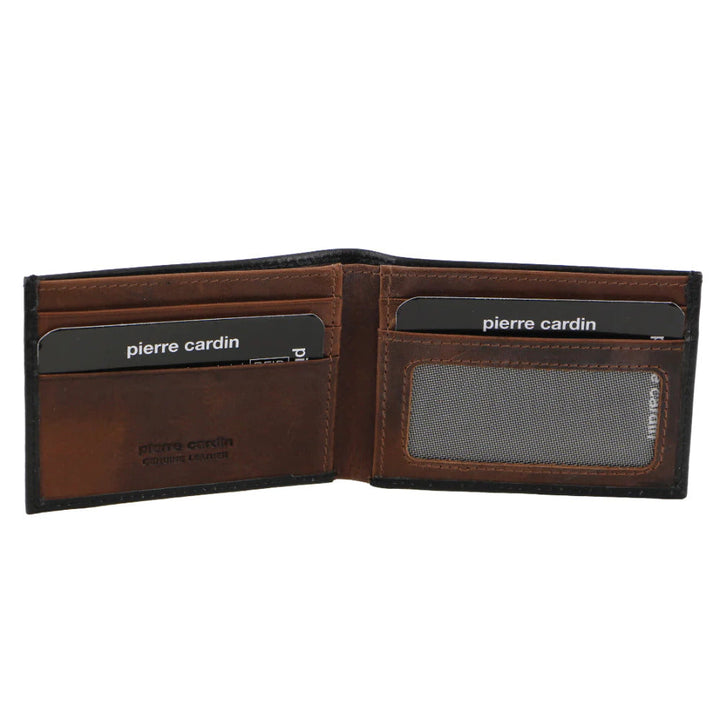 Pierre Cardin Mens Leather RFID Italian Two-Tone Wallet - Black Cognac