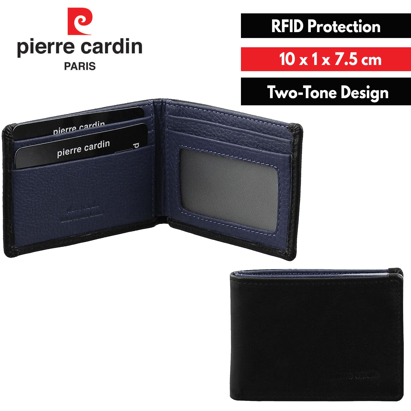 Pierre Cardin Mens Leather RFID Italian Two-Tone Wallet - Black/Navy-1