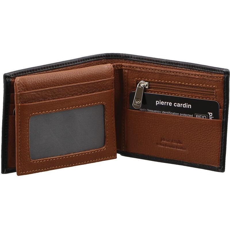 Pierre Cardin Italian Leather Mens Two Tone Bi-Fold Wallet - Black/Cognac-0