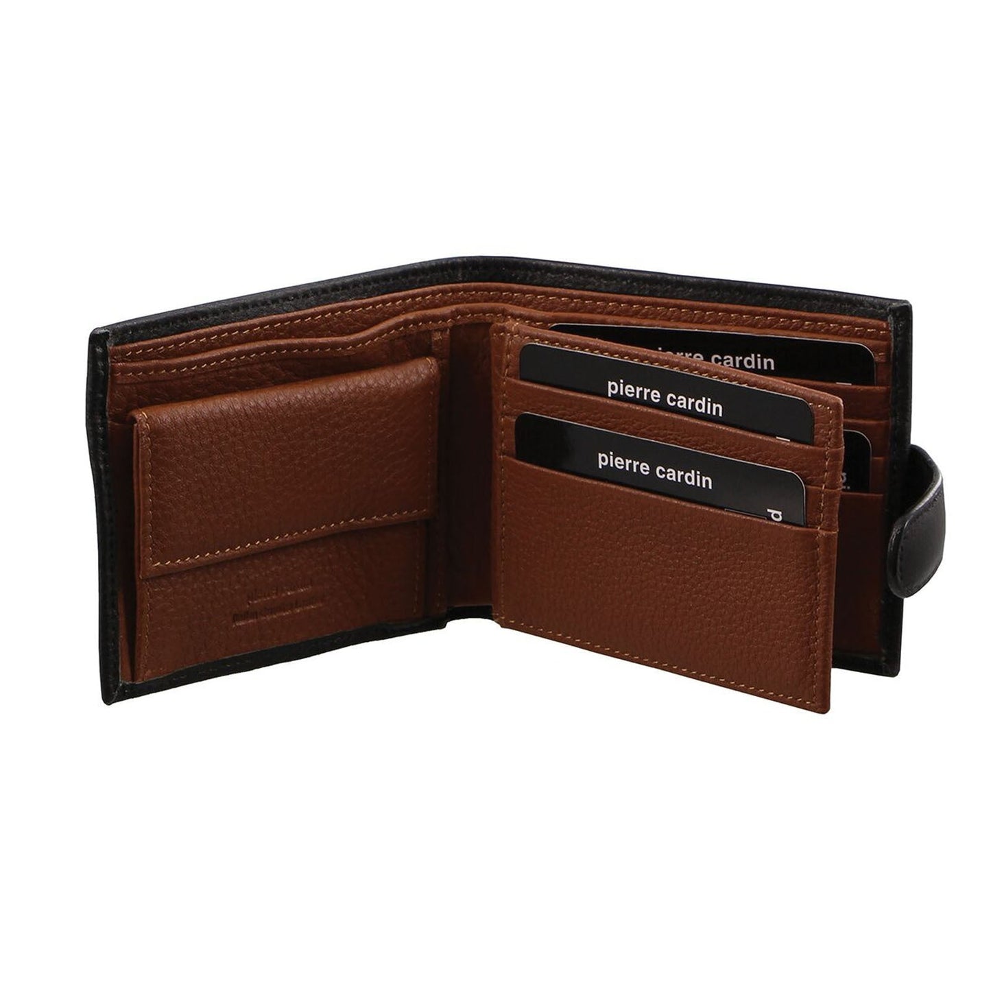 Pierre Cardin Mens Italian Leather Two Tone Wallet Credit Card Holder - Black Cognac-0