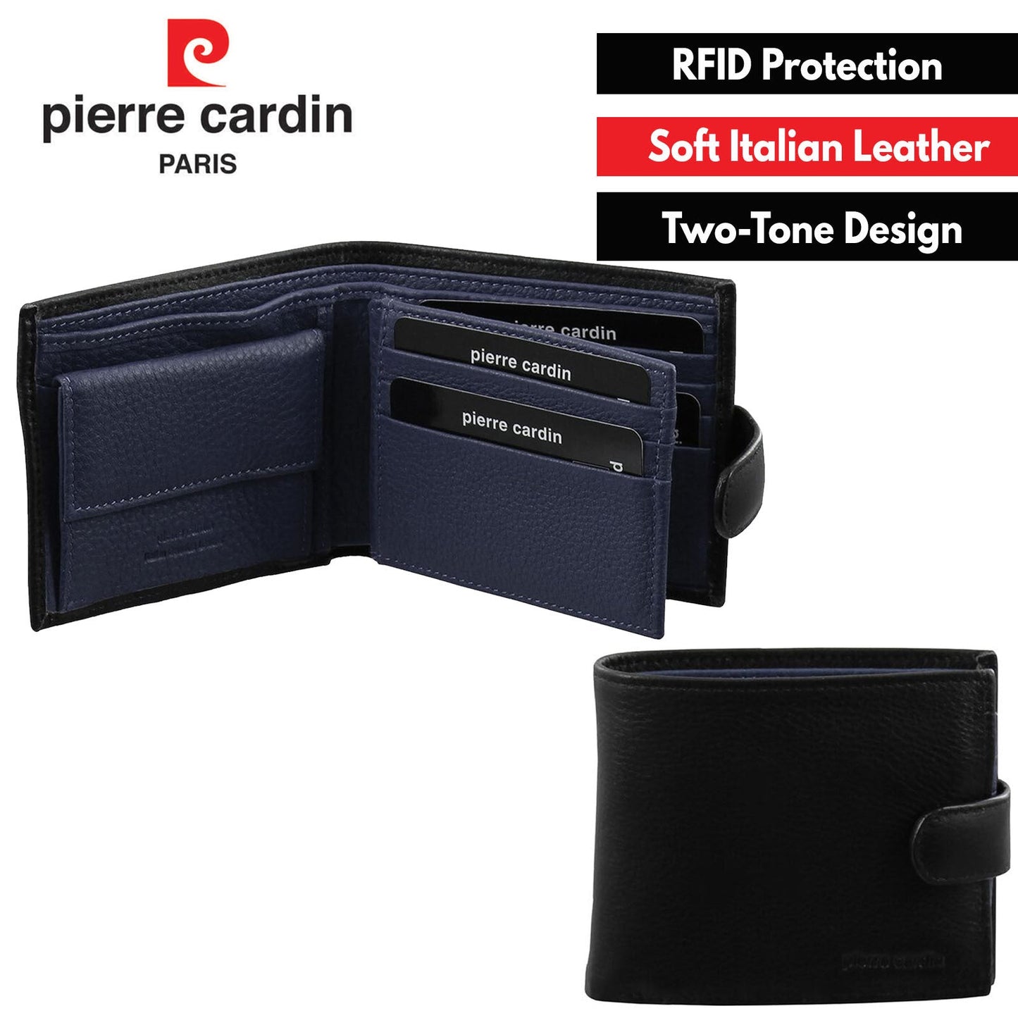 Pierre Cardin Mens Italian Leather Two Tone Wallet - Black/Midnight-1