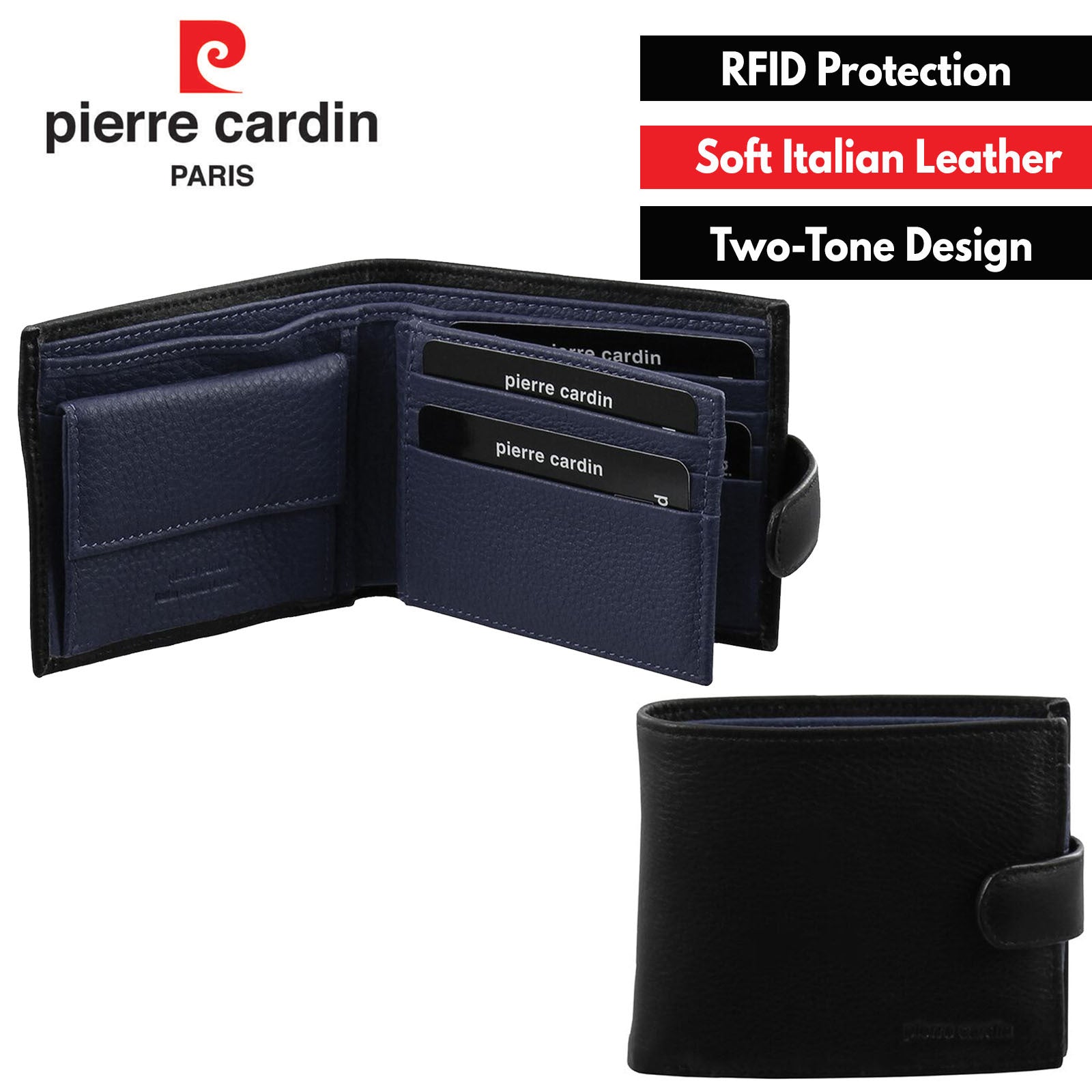 Pierre Cardin Mens Italian Leather Two Tone Wallet - Black/Midnight-1