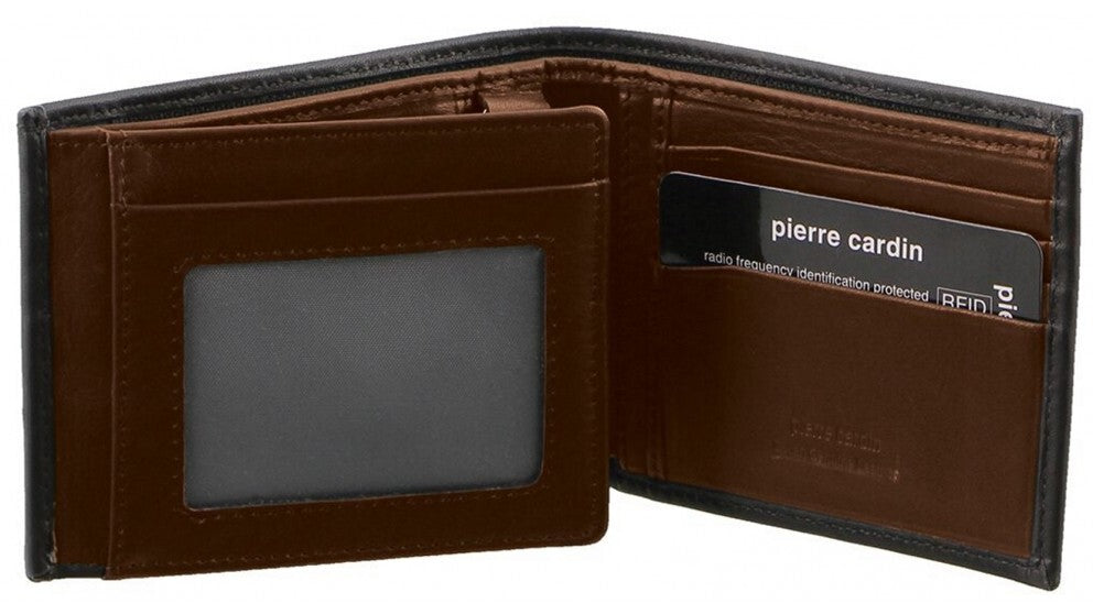 Pierre Cardin Italian Genuine Leather Mens Two Tone Bi Fold Wallet- Black/Cognac-2