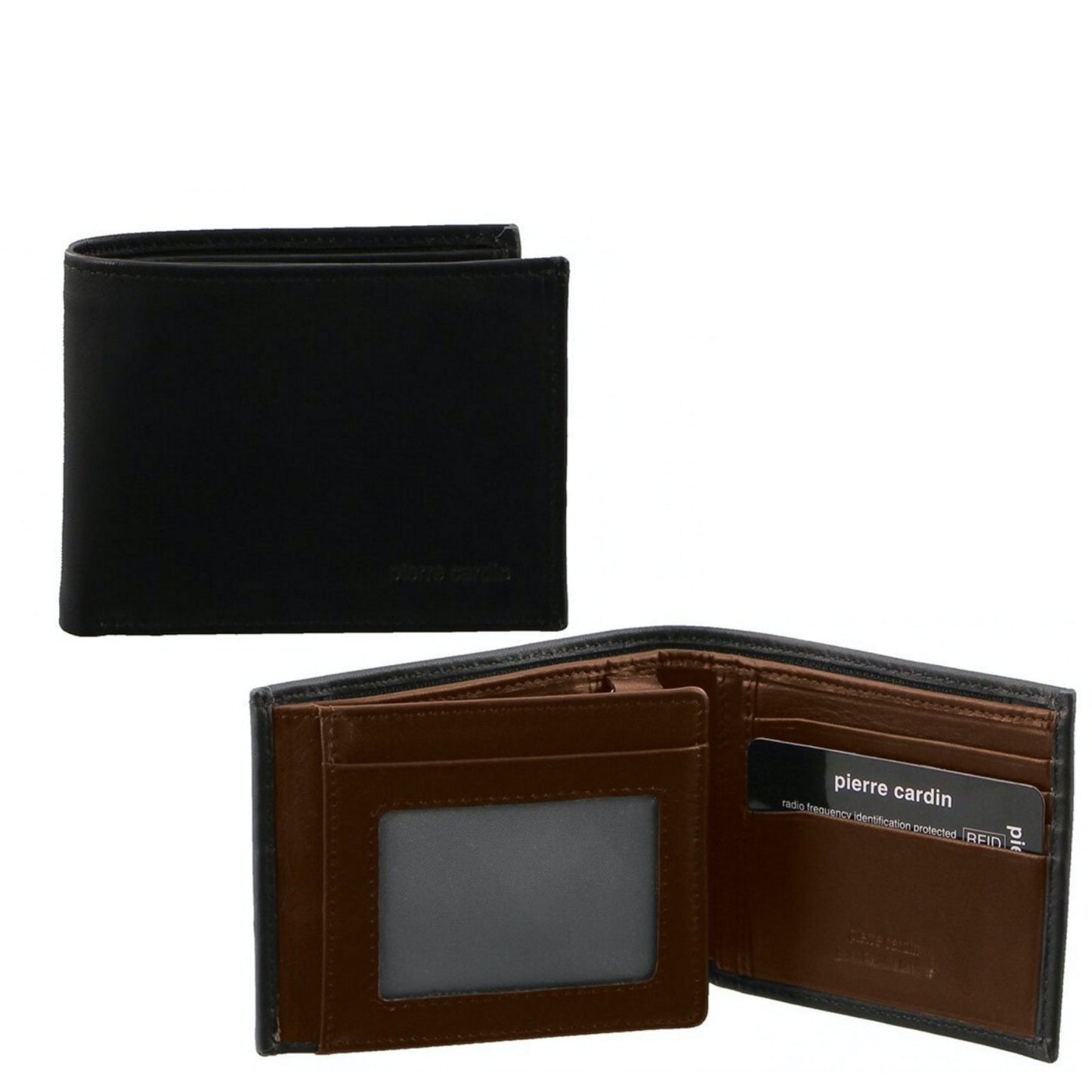Pierre Cardin Italian Genuine Leather Mens Two Tone Bi Fold Wallet- Black/Cognac-0