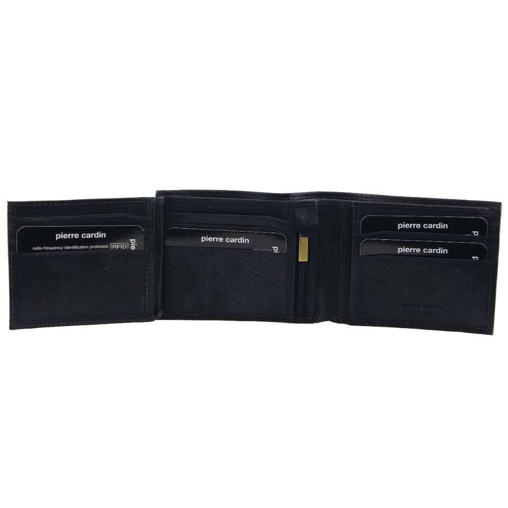 Pierre Cardin Italian Genuine Leather Mens Two Tone Bi Fold Wallet- Black/Midnight-0