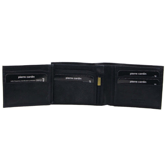 Pierre Cardin Italian Genuine Leather Mens Two Tone Bi Fold Wallet- Black/Midnight-0