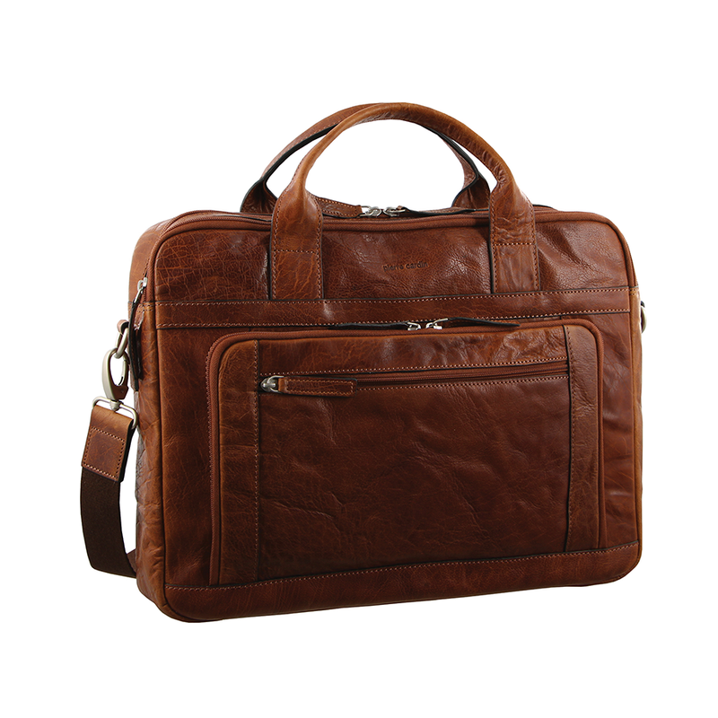 Pierre Cardin Italian Leather Business 15" Laptop Bag Briefcase Messenger Bag - Chestnut-0