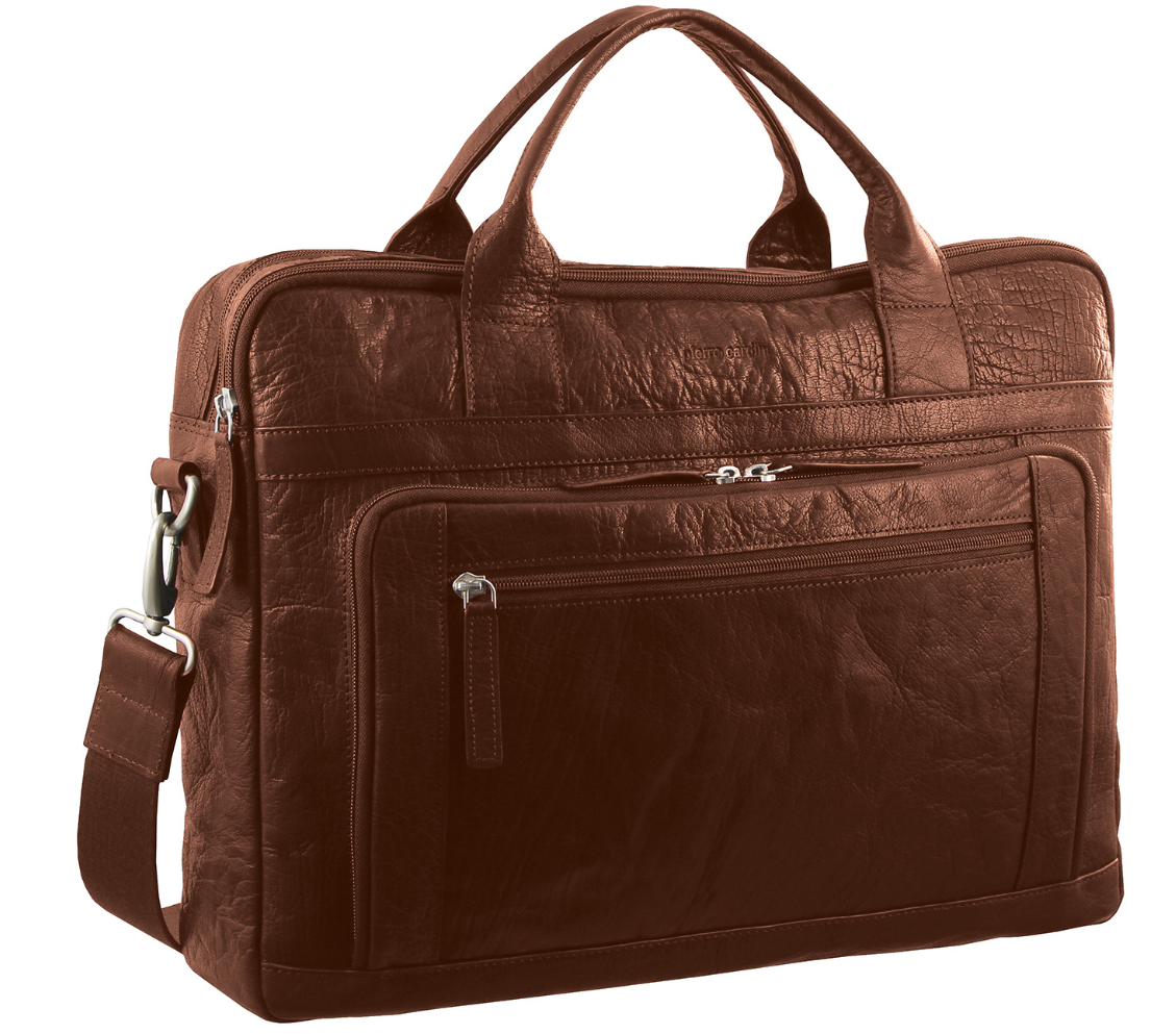 Pierre Cardin Italian Leather Business 15" Laptop Bag Briefcase Messenger Bag - Chestnut-2
