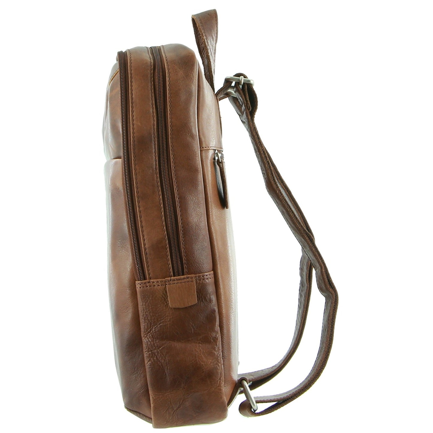 Pierre Cardin Rustic Large Leather Backpack Bag Rucksack Men Women - Cognac-2