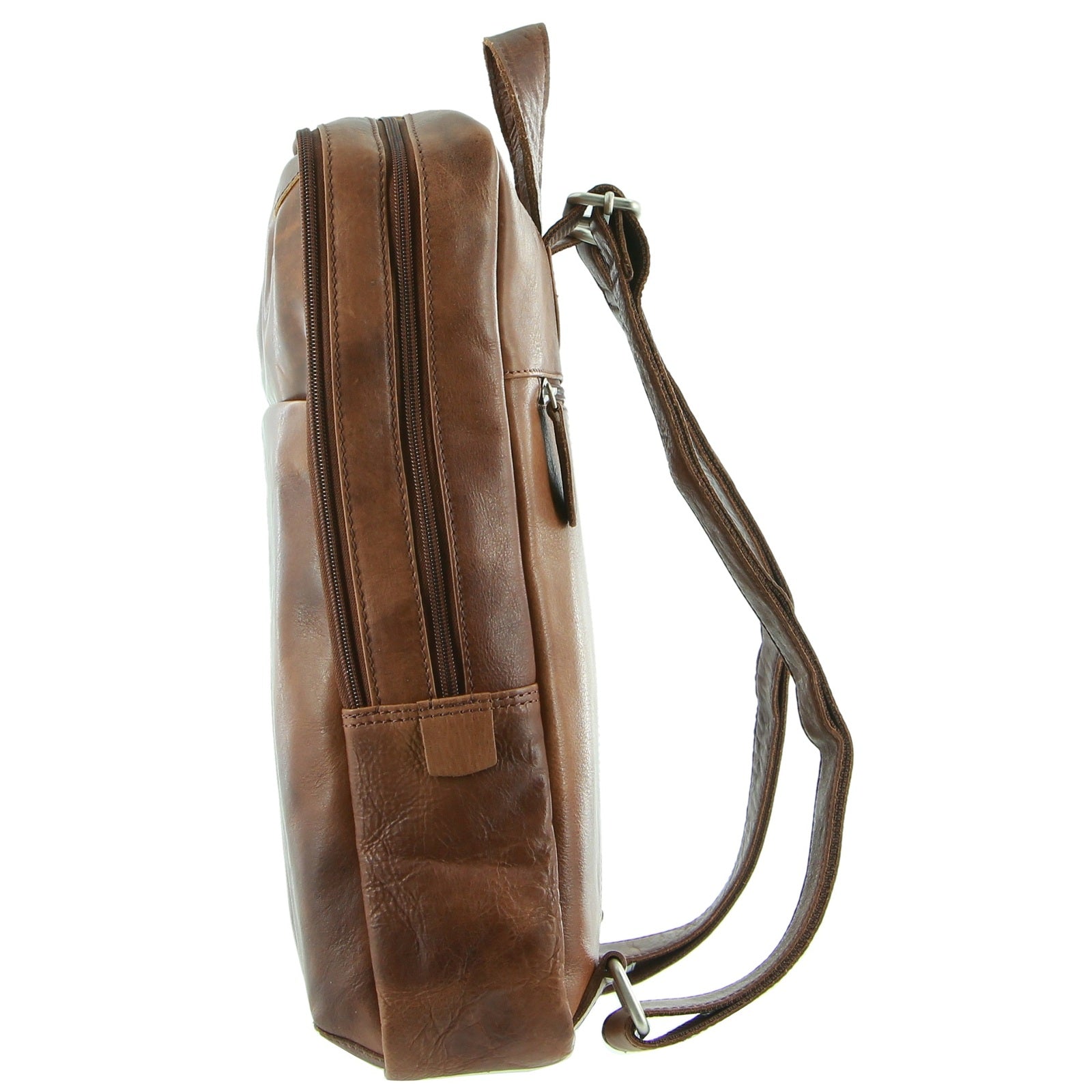 Pierre Cardin Rustic Large Leather Backpack Bag Rucksack Men Women - Cognac-2