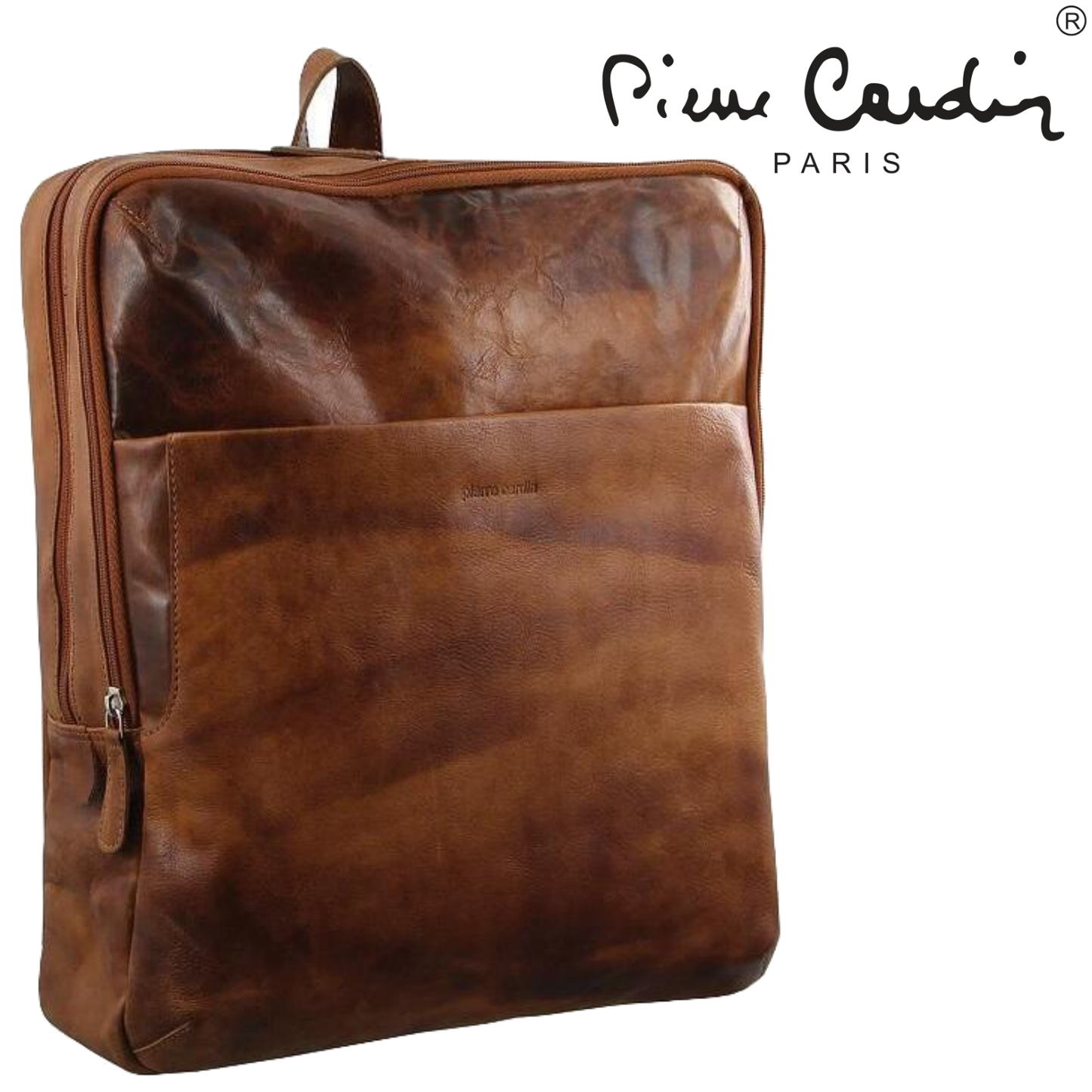 Pierre Cardin Rustic Large Leather Backpack Bag Rucksack Men Women - Cognac-1