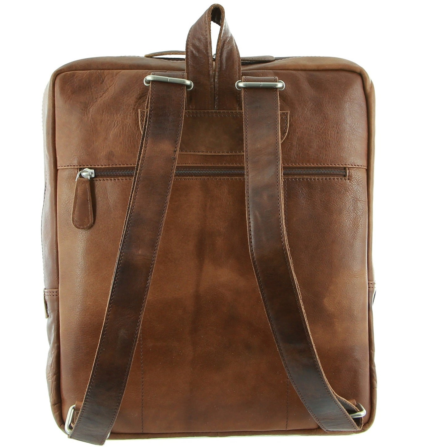 Pierre Cardin Rustic Large Leather Backpack Bag Rucksack Men Women - Cognac-3