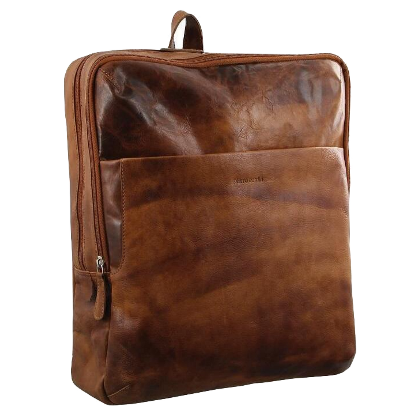 Pierre Cardin Rustic Large Leather Backpack Bag Rucksack Men Women - Cognac-0