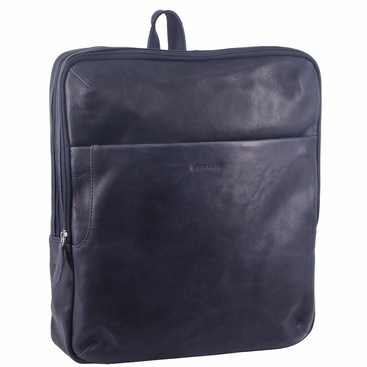 Pierre Cardin Rustic Large Leather Backpack Bag Rucksack Men Women - Midnight-1