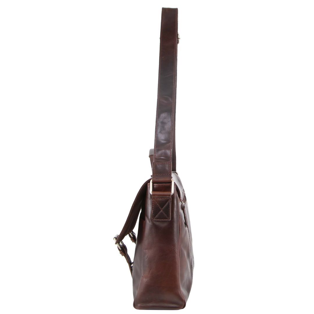 Pierre Cardin Mens Rustic Leather Flap Over 15" Laptop Computer Bag - Dark Chocolate-3