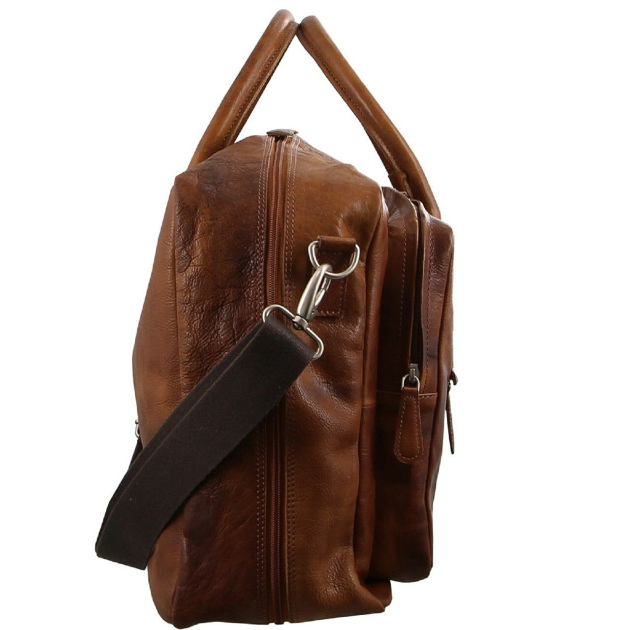 Pierre Cardin Mens Rustic Leather Overnight Bag Weekend Luggage - Cognac-2