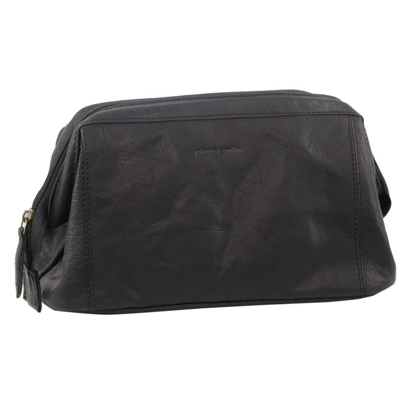 Pierre Cardin Mens Rustic Leather Toiletry Case Bag Travel - Black-0