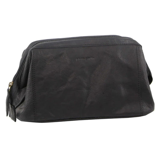 Pierre Cardin Mens Rustic Leather Toiletry Case Bag Travel - Black-0