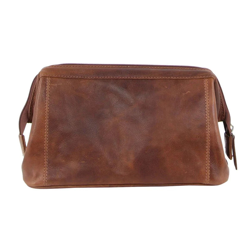 Pierre Cardin Mens Rustic Leather Toiletry Case Bag Travel - Cognac-4