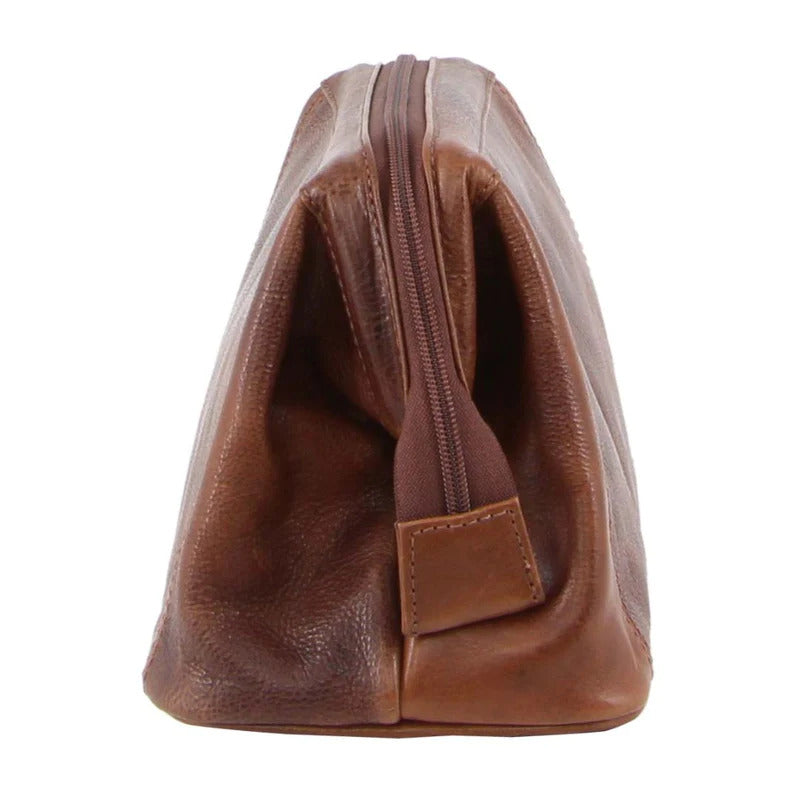 Pierre Cardin Mens Rustic Leather Toiletry Case Bag Travel - Cognac-3