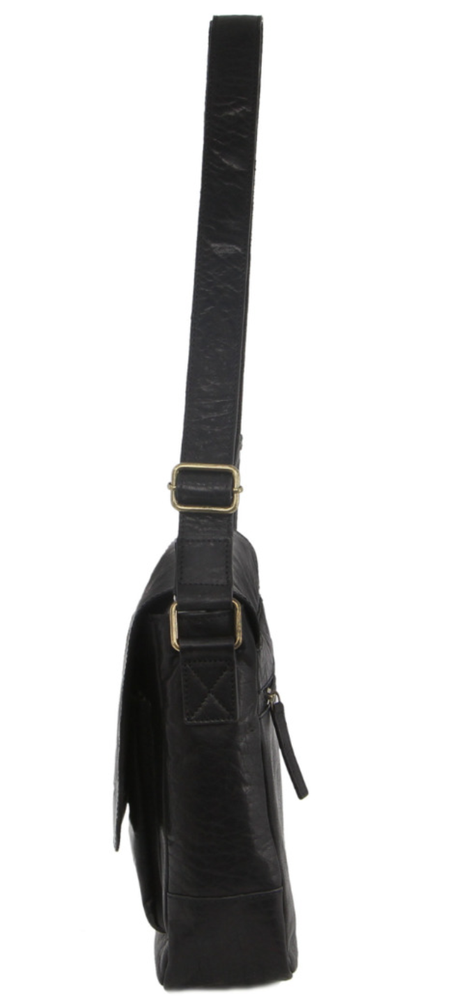 Pierre Cardin Genuine Leather 13" Laptop Computer Messenger Sling Bag Travel Business - Black-4