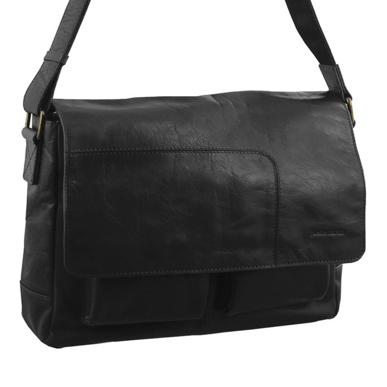 Pierre Cardin Genuine Leather 13" Laptop Computer Messenger Sling Bag Travel Business - Black-2