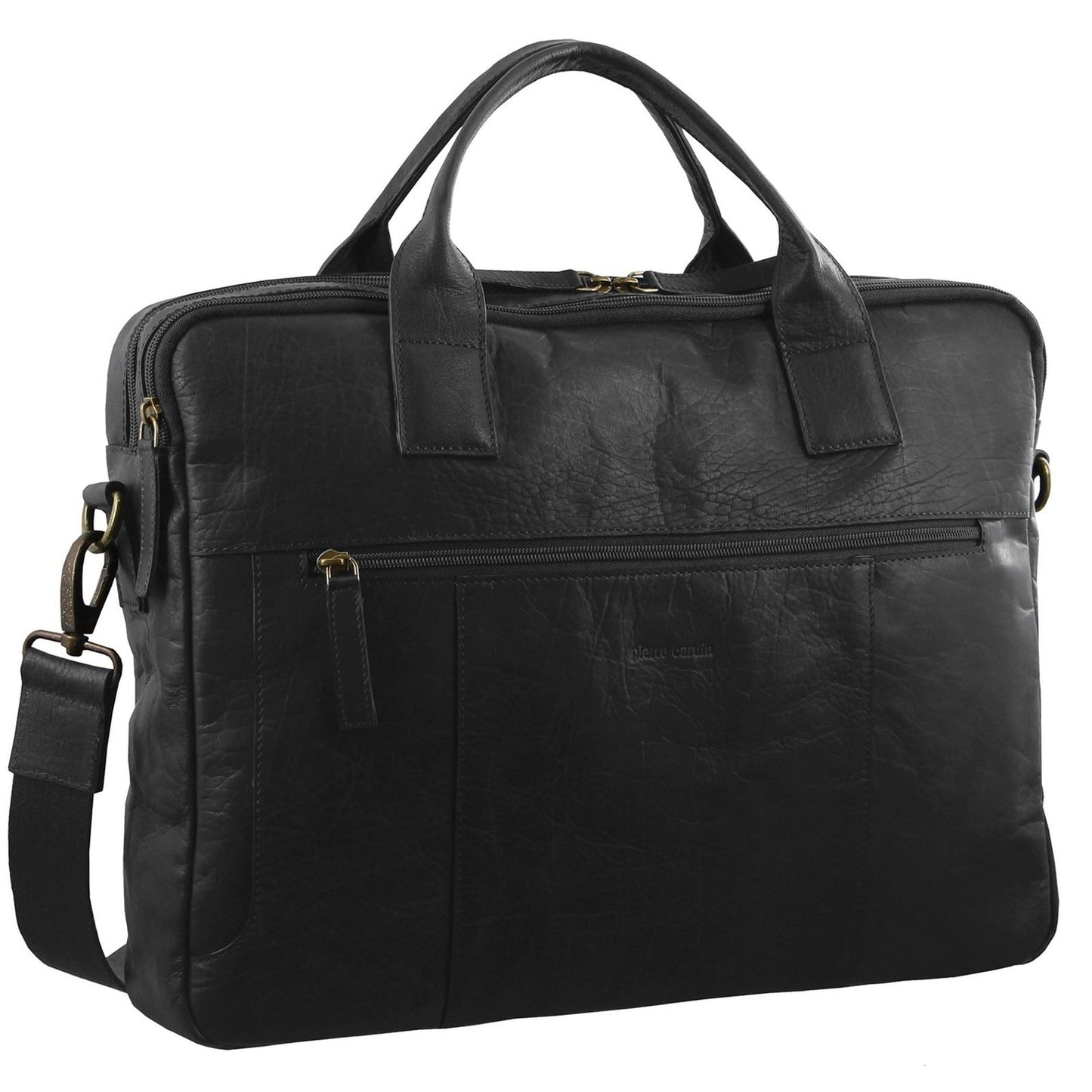 Pierre Cardin Rustic Leather 15" Laptop Computer Work Messenger Bag Travel Business - Black-1