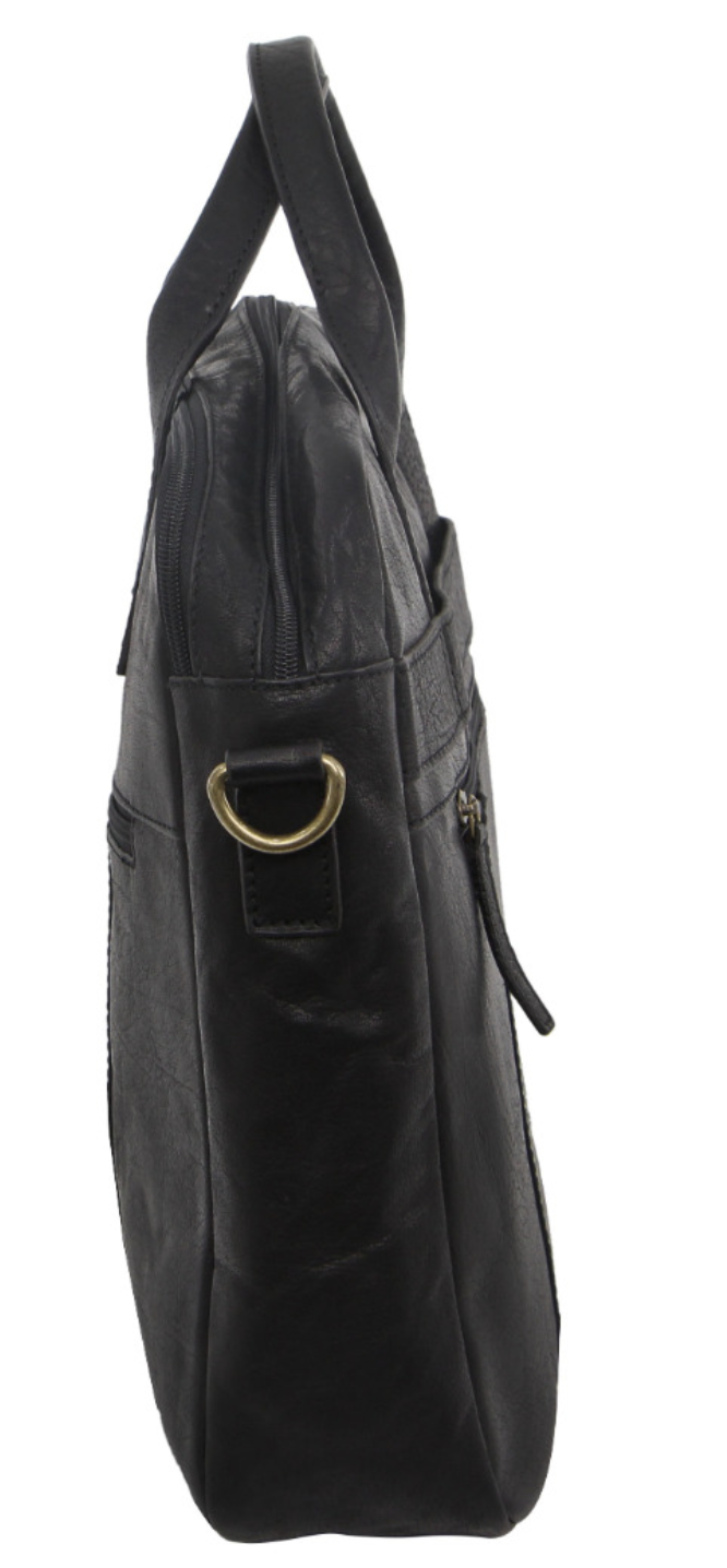Pierre Cardin Rustic Leather 15" Laptop Computer Work Messenger Bag Travel Business - Black-3