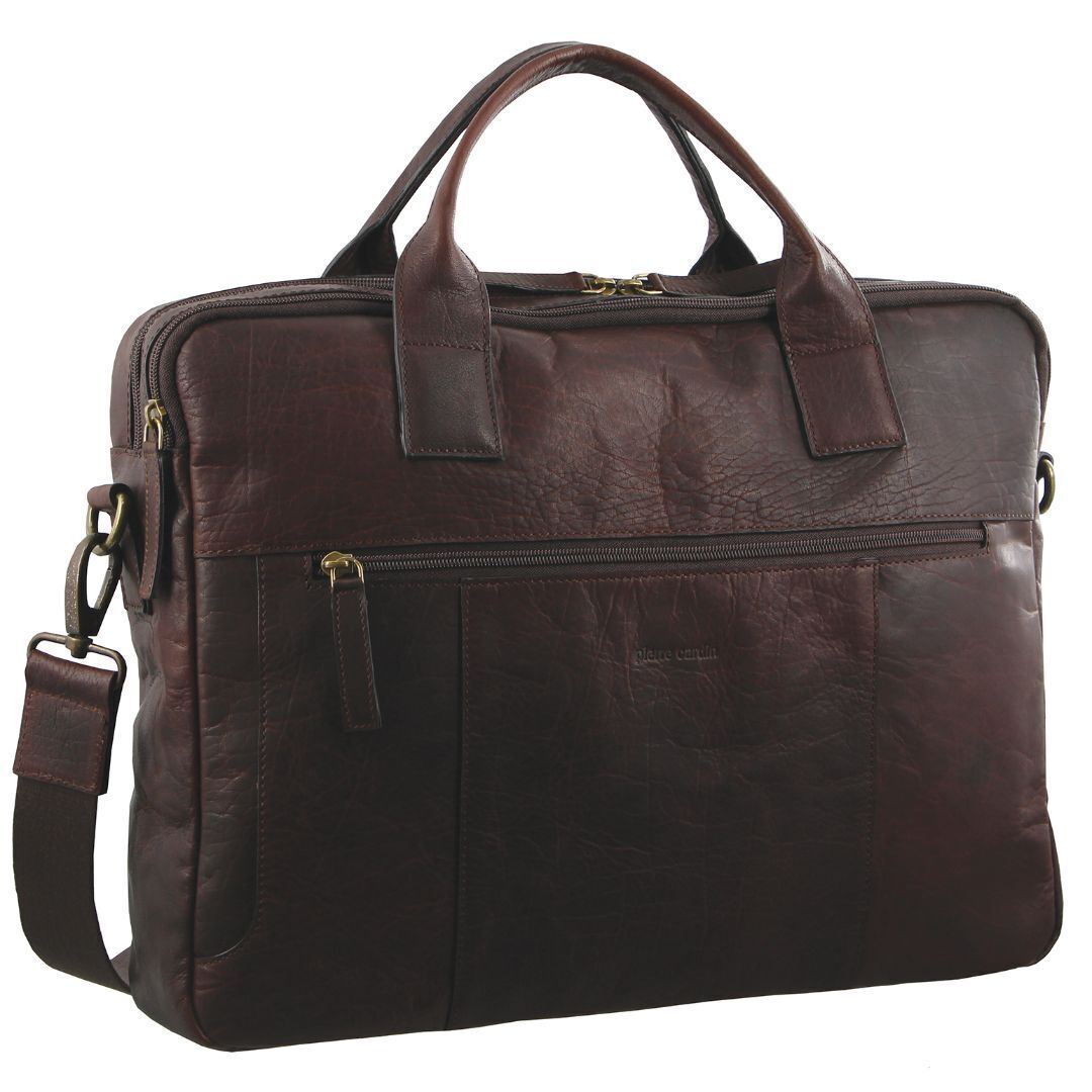 Pierre Cardin Rustic Leather 15" Laptop Computer Work Messenger Bag Travel Business - Chestnut-1