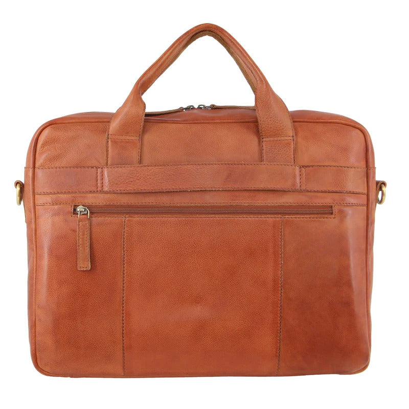 Pierre Cardin Mens Rustic Leather 15" Laptop Computer Messenger Bag - Cognac-4