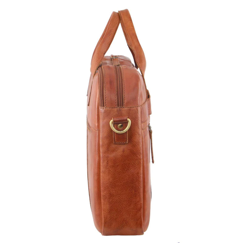 Pierre Cardin Mens Rustic Leather 15" Laptop Computer Messenger Bag - Cognac-3