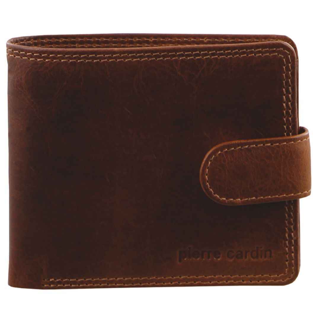 Pierre Cardin Men's Soft Rustic Leather with Buckle RFID Protected Wallet - Cognac-2