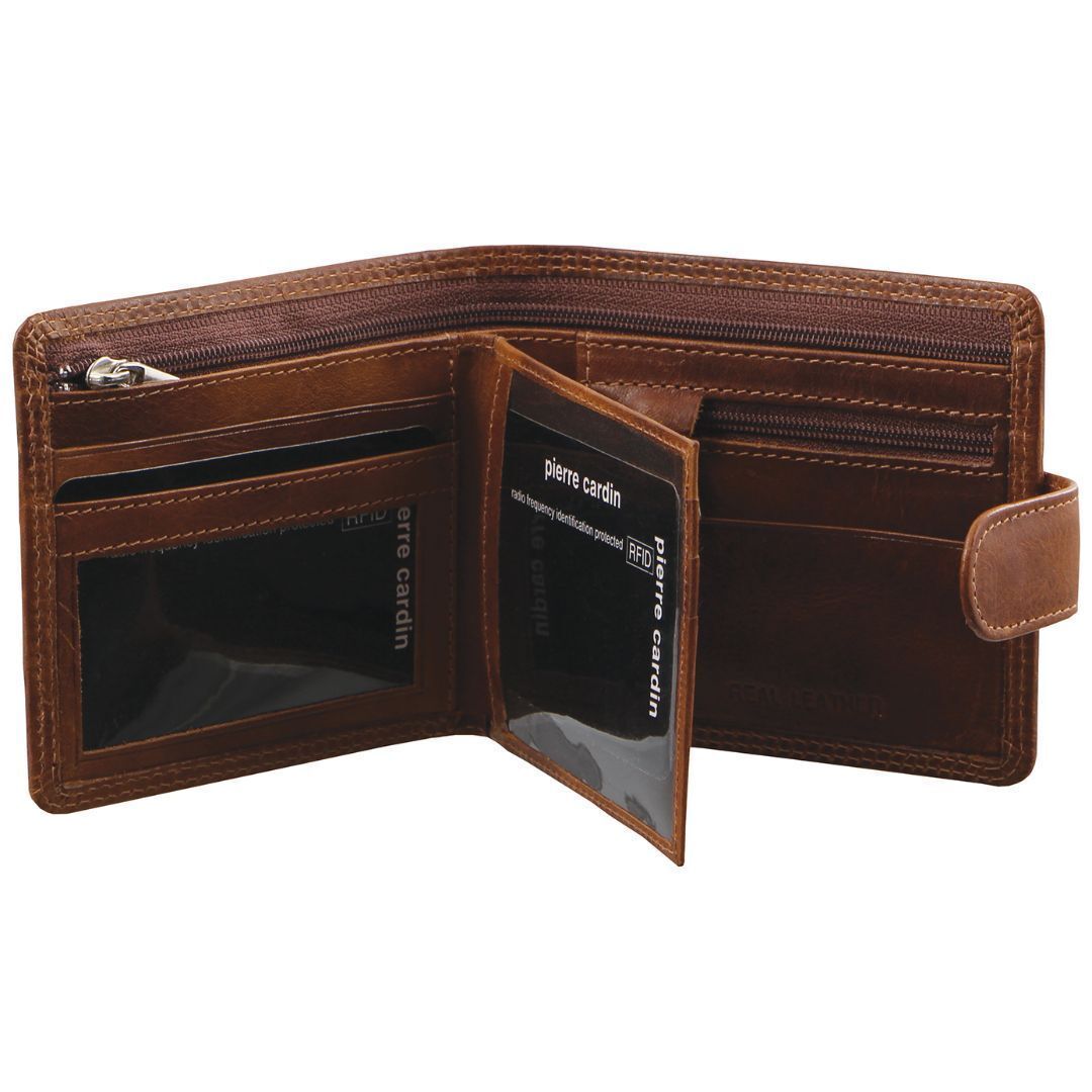 Pierre Cardin Men's Soft Rustic Leather with Buckle RFID Protected Wallet - Cognac-0