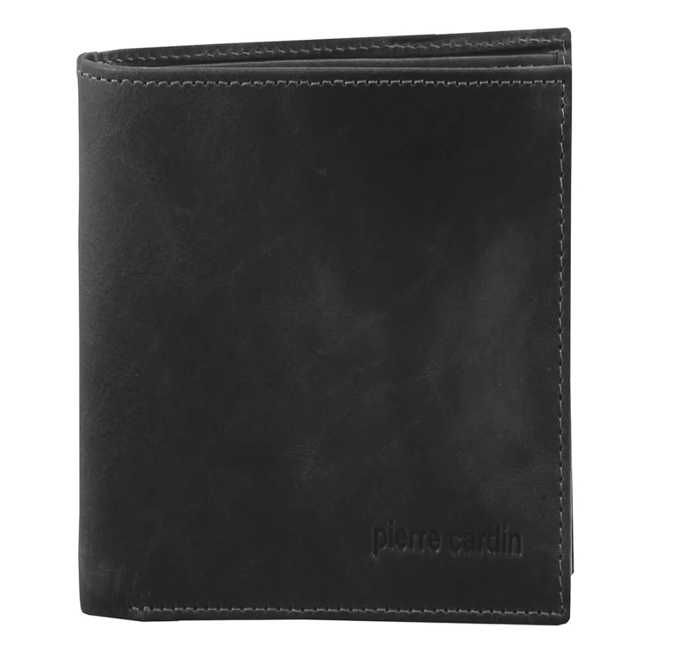 Pierre Cardin Mens Rustic RFID Leather Tri-Fold Wallet Card Holder - Black-2