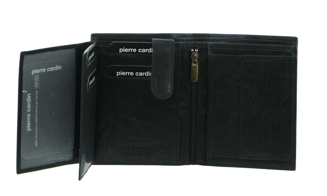 Pierre Cardin Mens Rustic RFID Leather Tri-Fold Wallet Card Holder - Black-0