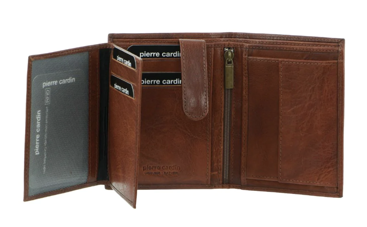 Pierre Cardin Mens Rustic Soft Leather Tri-Fold Wallet Card Holder - Chestnut-0