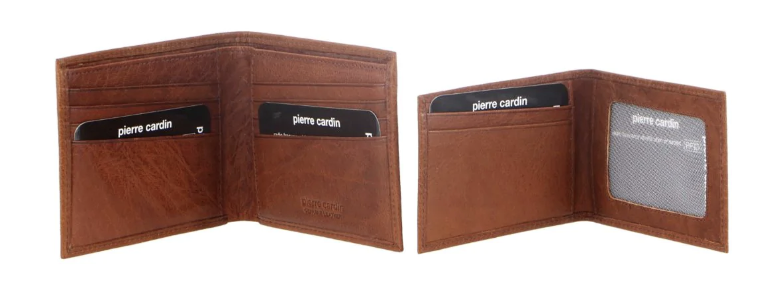 Pierre Cardin Mens Rustic Leather Bi-Fold Wallet Card Holder - Chestnut-2