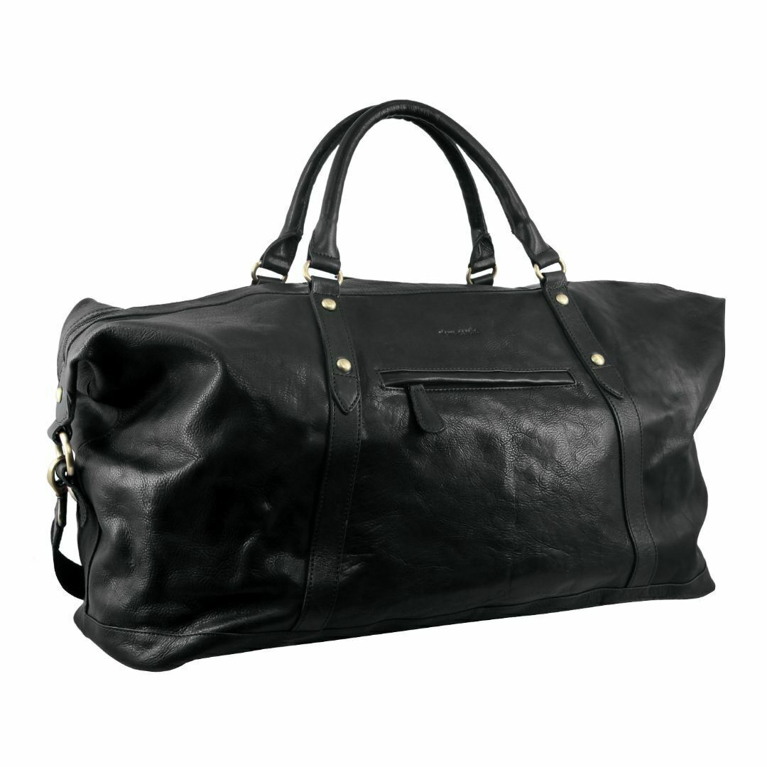 Pierre Cardin Rustic Leather Business Overnight Bag Unisex Duffle Bag Travel - Black-1
