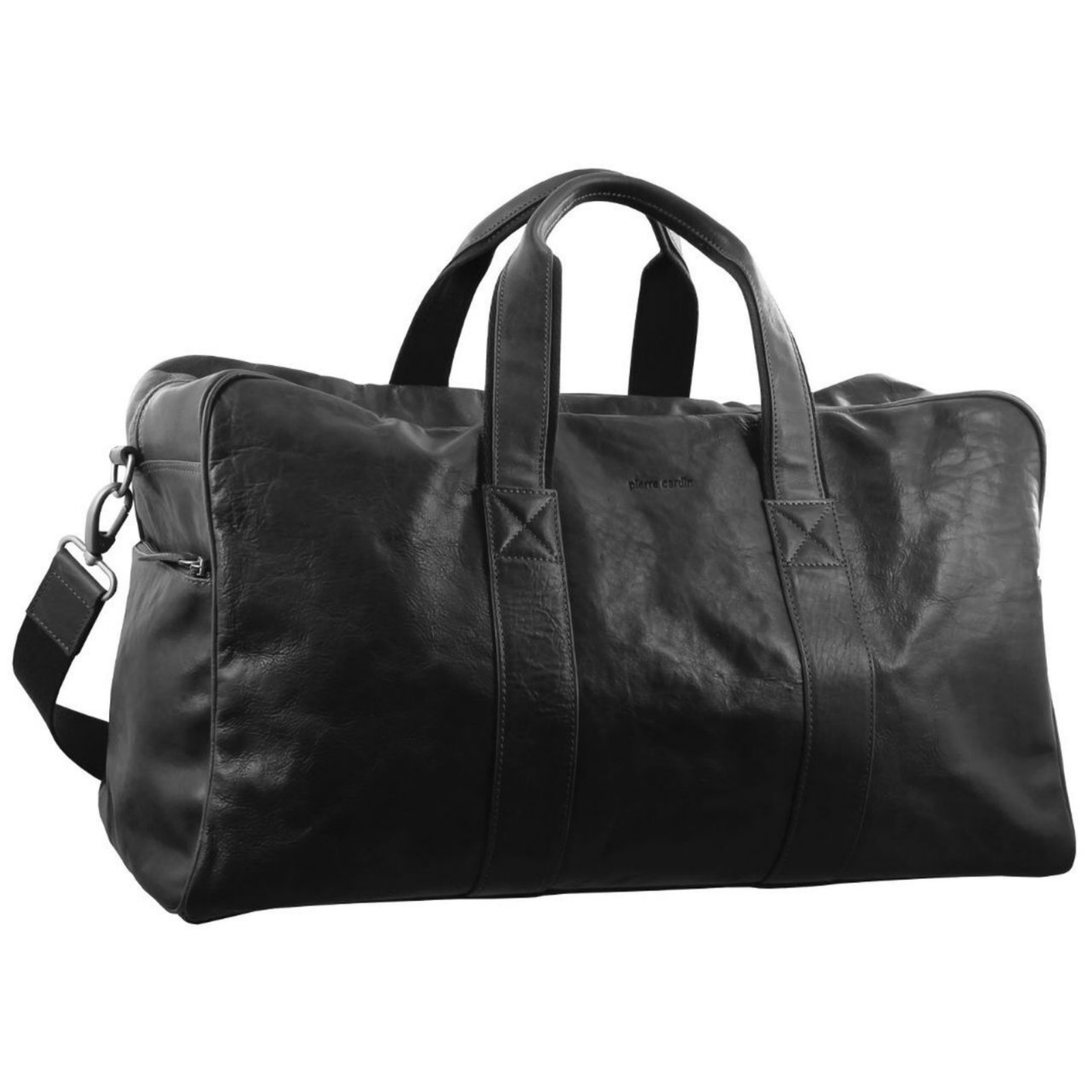 Pierre Cardin Rustic Leather Travel Bag Overnight Business Weekend Luggage Black-0