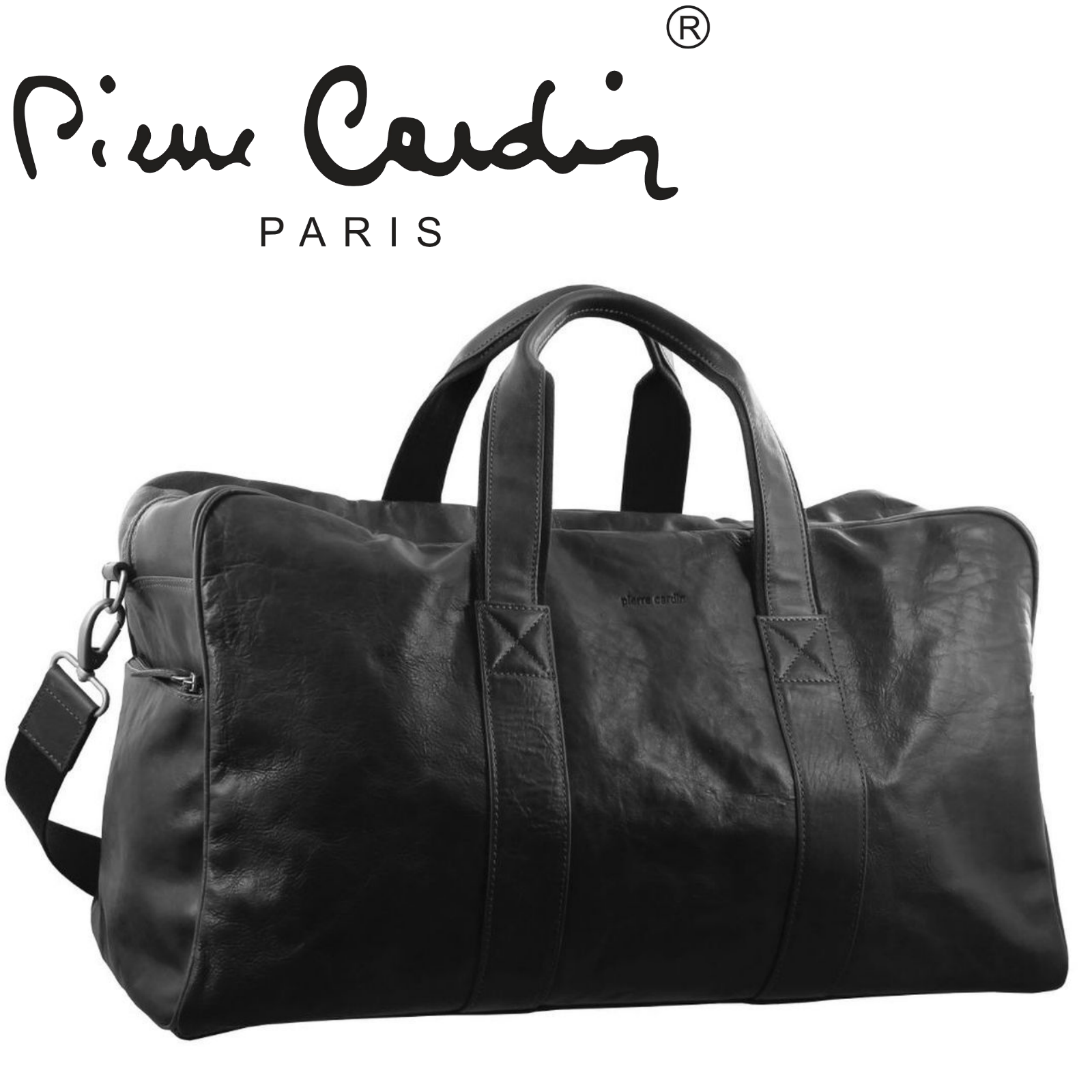 Pierre Cardin Rustic Leather Travel Bag Overnight Business Weekend Luggage Black-1