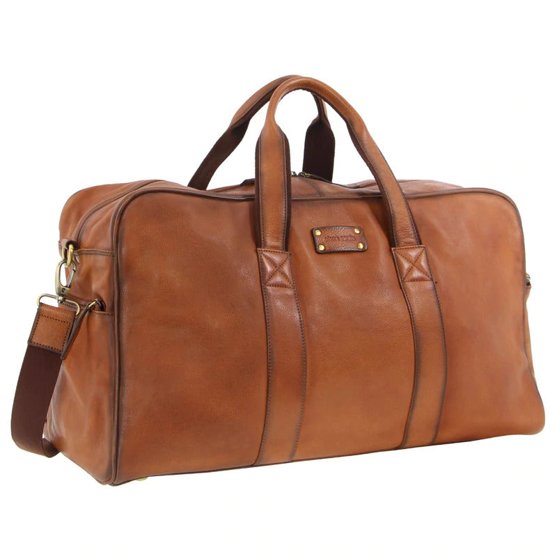 Pierre Cardin Rustic Leather Travel Bag Overnight Business - Cognac-1