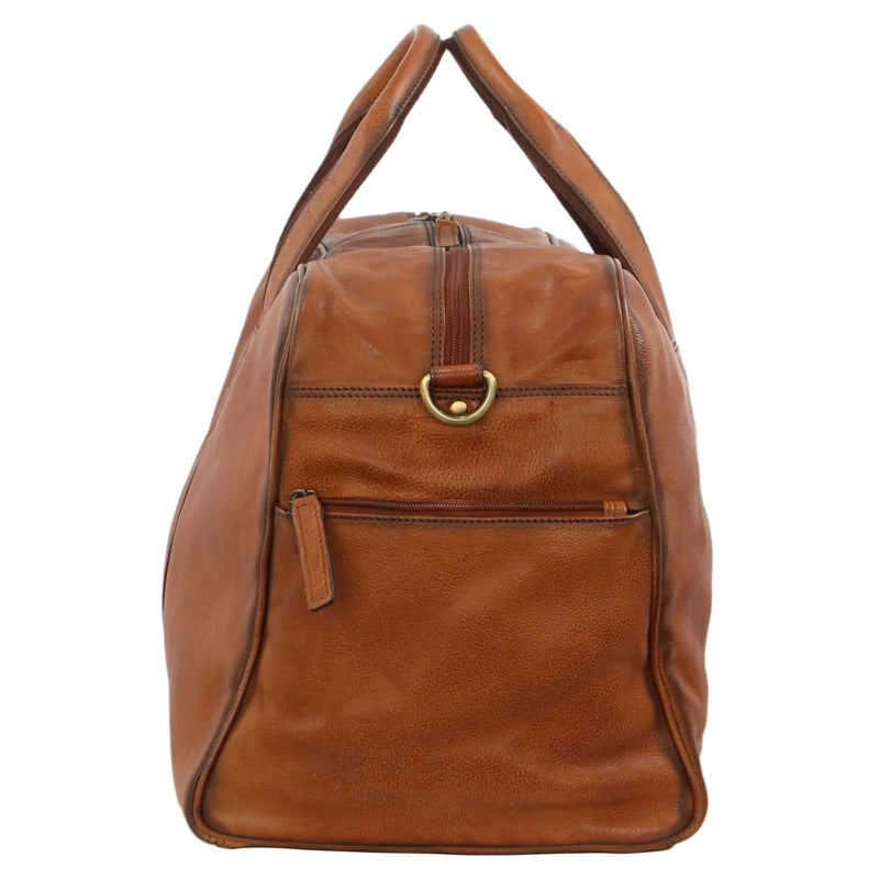 Pierre Cardin Rustic Leather Travel Bag Overnight Business - Cognac-2