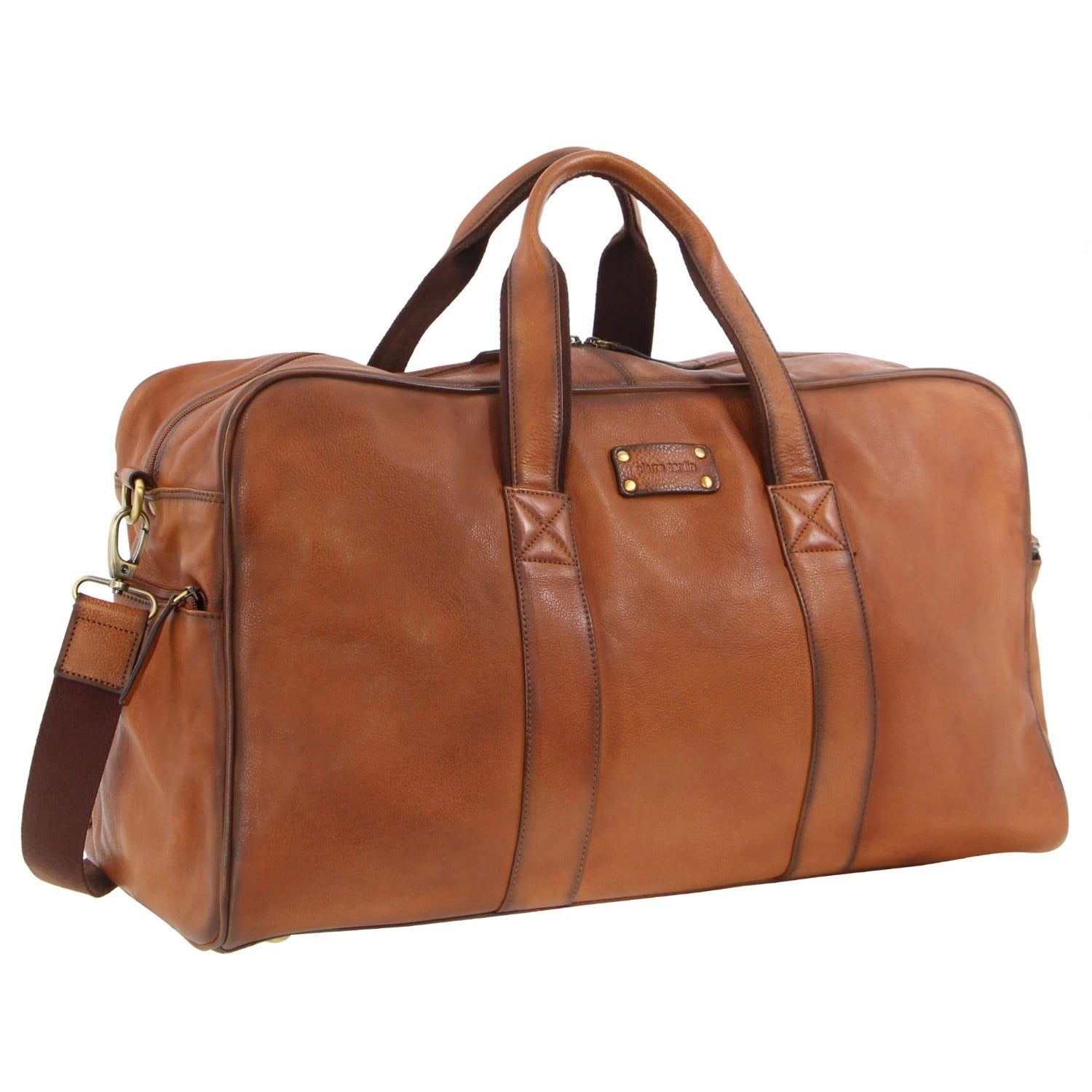 Pierre Cardin Rustic Leather Travel Bag Overnight Business - Cognac-0